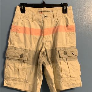 American Eagle khakis shorts coral and gray stripe